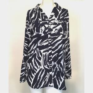 Christopher & Banks Indigo Navy Blue/Black White Long Top L